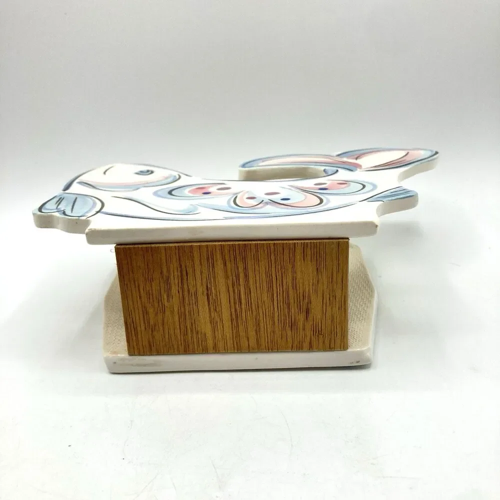 Vtg Hand Painted Ceramic Pastel Fish Napkin Letter Holder Whimsy Kitschy 6